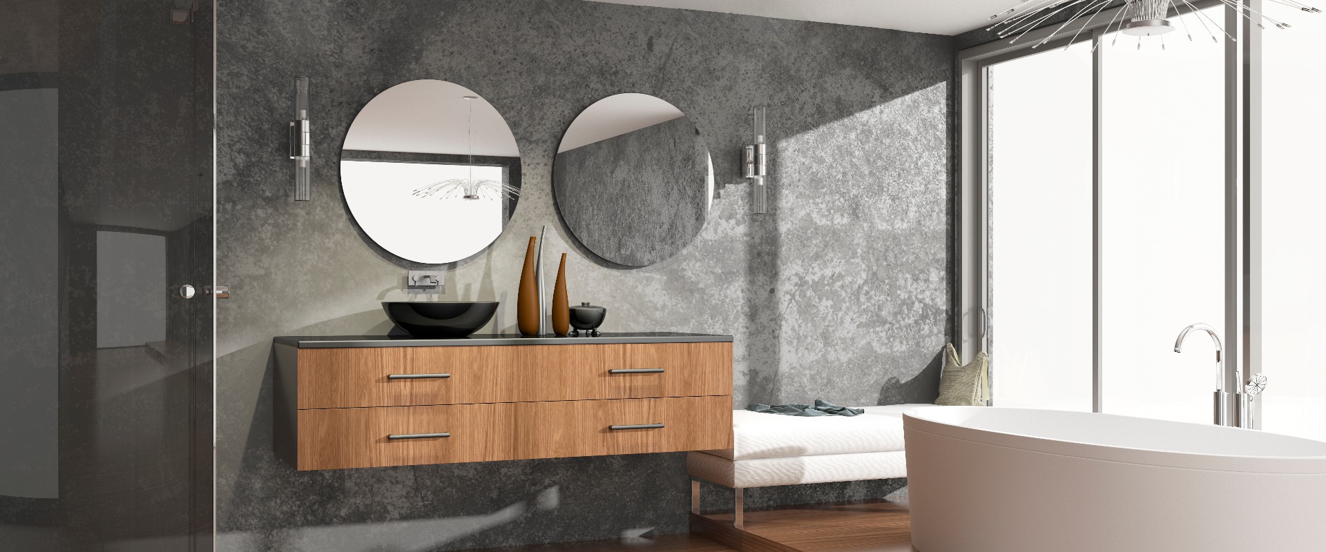 Luxuriöses modernes Badezimmer mit freistehender Badewanne